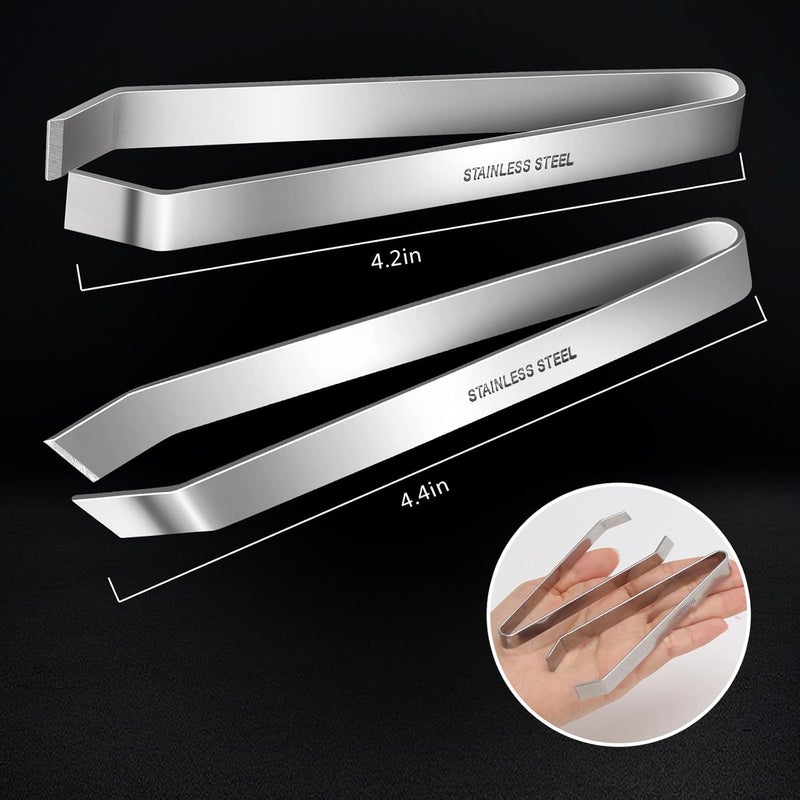 AUGHOA Fish Bone Tweezers, Flat and Slant Tweezers Set, Heavy Duty Stainless Steel Kitchen Tools for Removing Salmon Bones, Chicken Feathers and Pig Bristles, Dishwasher Safe - Image 2